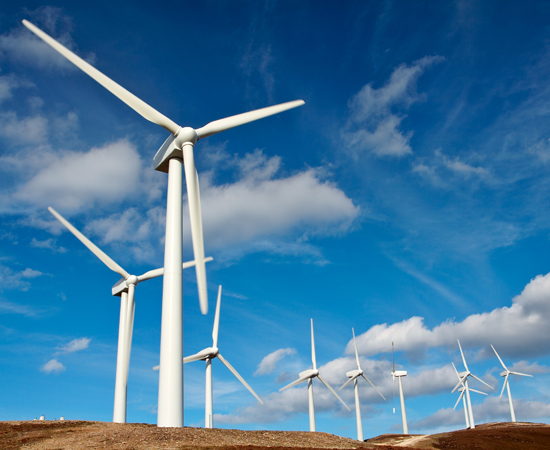 Hydraulics_Wind Field of wind turbines against blue sky background